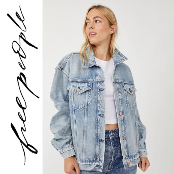 NWT We The Free People Jolene Trucker Denim Jean Jacket in Tennessee River S - Picture 3 of 16